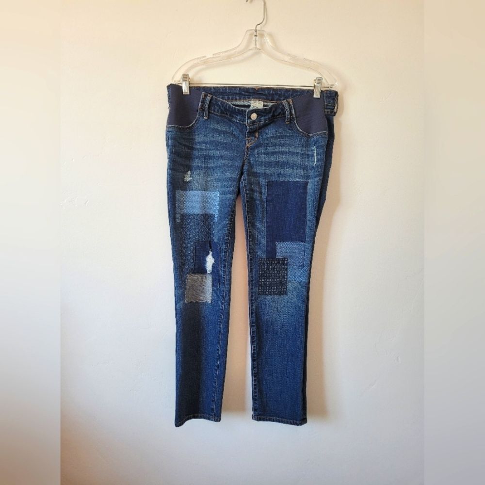 Old Navy Maternity Jeans Side Panel Stretch Boyfriend Skinny Patchwork 6 Regular